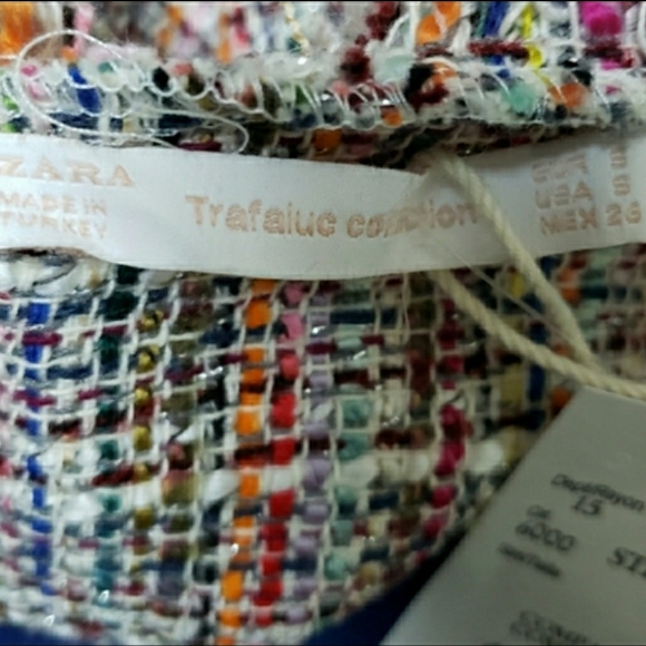 ZARA Trafaluc NWT small multicolor tweed fringe crew neck tshirt w zipper - Picture 5 of 12